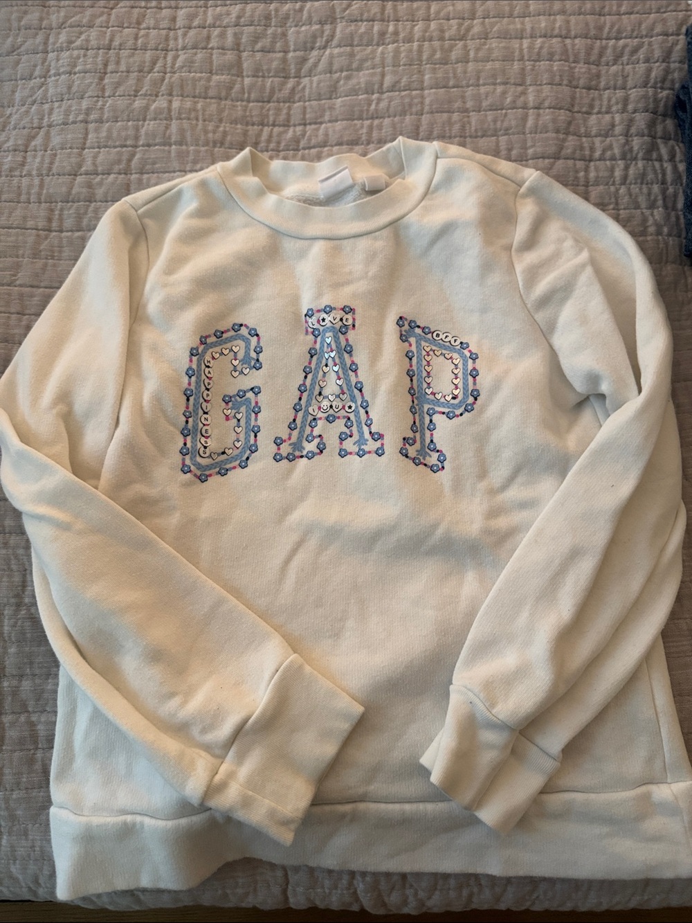 GAP Cream Sweatshirt with Blue & Pink Sequin Logo